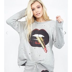 Lipstick mouth printed pullover by Lauren Moshi